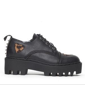 Lamoda Black + Leopard Vegan Studded Heart Shoes